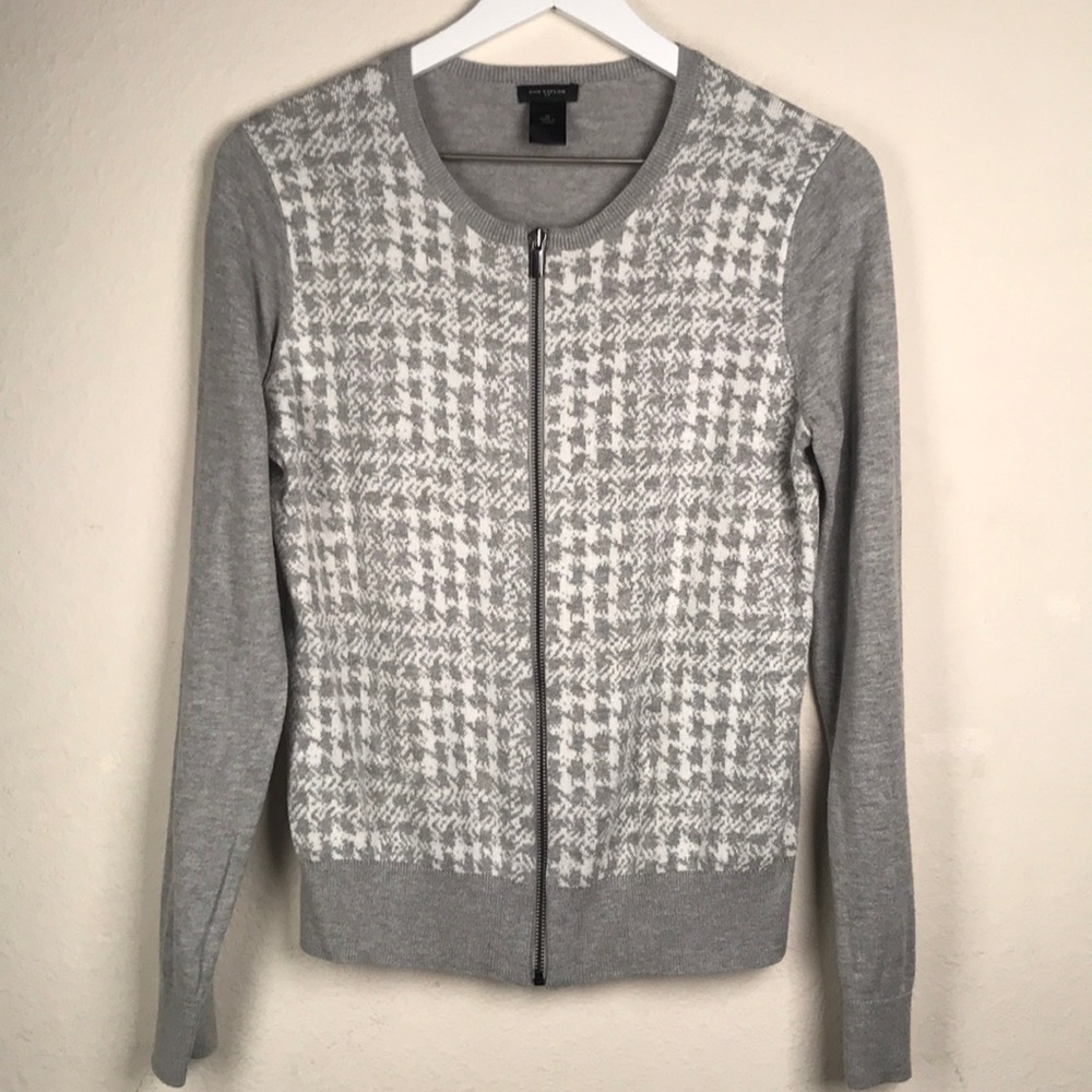 Ann Taylor Zipper Front Sweater Houndstooth Medium
